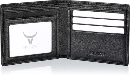 HISCOW Billeteras plegables de cuero de grano completo para hombres, billetera minimalista delgada para hombre, regalos para papá, cumpleaños, día