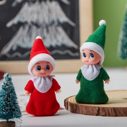 Miniatura 7 de JOYIN Navidad 2 piezas Muñeca pequeña de elfo con 1 elfo rojo y 1 elfo verde, accesorios de decoración festiva, regalo pequeño para niñas, niños