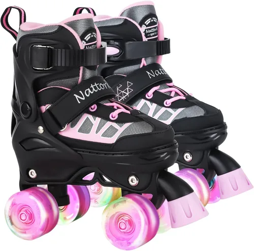 Miniatura 10 de Nattork - Patines de ruedas para niños y niñas, 4 tamaños, patines ajustables con ruedas iluminadas, divertidos patines para niños pequeños, Azul
