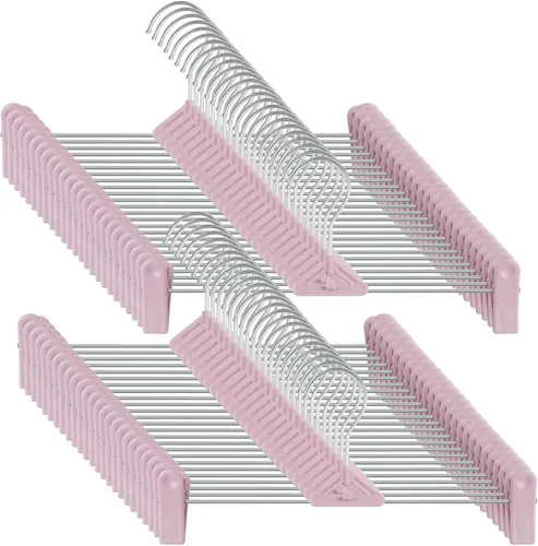 Northern Brothers Paquete de 50 perchas para pantalones, perchas apilables con clips para faldas y pantalones cortos, de plástico que ahorran Rosa