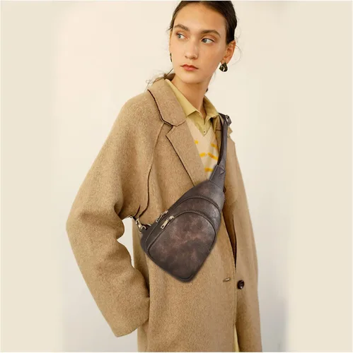 Miniatura 29 de Telena Riñonera pequeña para mujer, de cuero, cangureras, bolsa de pecho para mujer