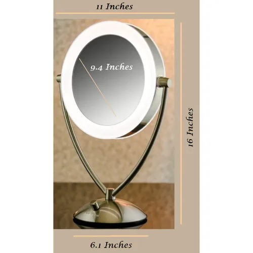 Miniatura 9 de Ovente Espejo de maquillaje de mesa iluminado de 9.5 pulgadas, LED, regulable, 1 lupa 5X, 360 ajustable, doble cara, funciona con batería, funciona