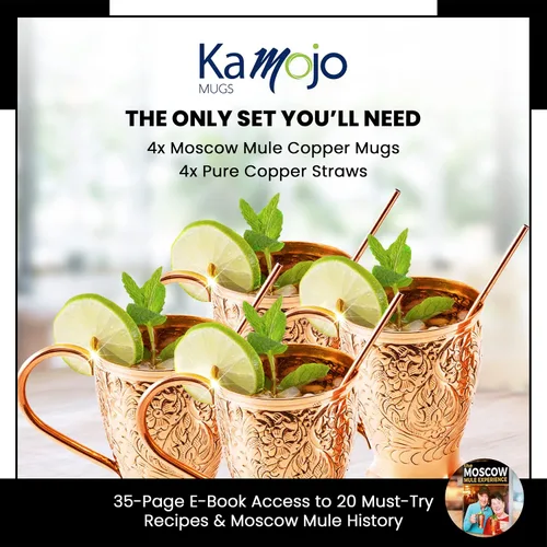 Miniatura 5 de Kamojo Moscow Mule Cups - Juego de 4 tazas de cobre Moscow Mule de primera calidad con diseño único en relieve y antideslustre, revestimiento