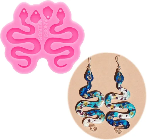 Angel Wings Molde de resina para aretes con forma de serpiente con agujero para aretes, joyería, molde epoxi, decoración para llavero, tamaño S