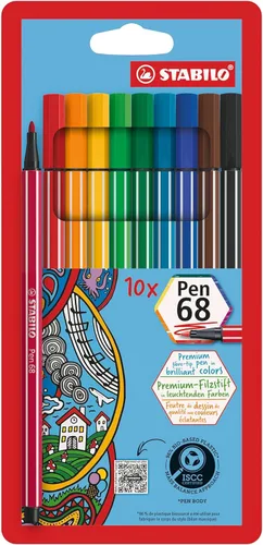STABILO Pen 68 - Bolígrafo con punta de fieltro de calidad premium, cartera de 6 colores de neón Colores surtidos