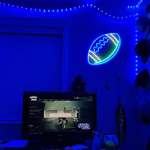 Miniatura 4 de Letreros de neón azules con forma de fútbol, luces de neón para decoración de pared, letrero de luz LED para dormitorio, niños, sala