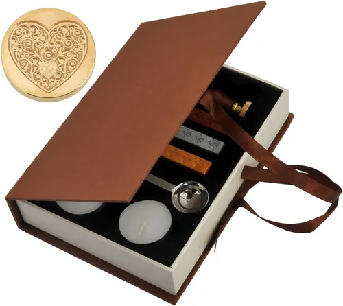 Miniatura 7 de Yoption Kit de sellos de cera, sello de corazón con varillas de cera de sellado doradas, rojas y plateadas, juego de caja de regalo