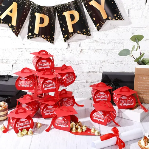 Miniatura 2 de TaoBary 30 cajas de dulces con tapa de graduación 2026, cajas de graduación de graduación, regalos de fiesta con borlas centros de mesa para Rojo