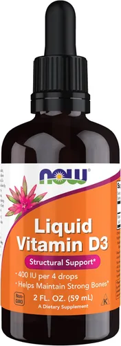 NOW Foods Suplementos, vitamina D-3 líquida, huesos fuertes*, soporte estructural*, 2 onzas