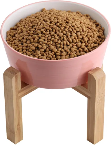 Miniatura 8 de Cuenco negro elevado/alzado de cerámica para perros con soporte de madera para razas medianas y grandes, plato de comida y agua para perros pesado