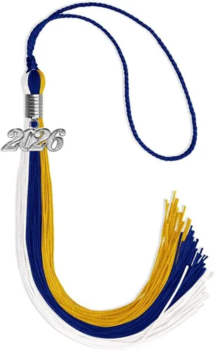 Miniatura 90 de Endea Graduation Borla de triple color con gota de fecha plateada (negro/dorado/granate, 2020)