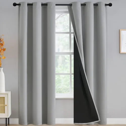 Miniatura 289 de Yakamok Cortinas negras, cortinas de ventana con aislamiento térmico y eficiencia energética para dormitorio, cortinas opacas completas y cortinas