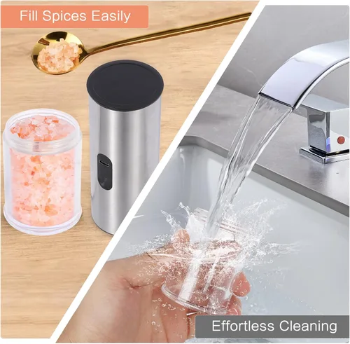 Miniatura 4 de Enutogo Juego de molinillo de sal y pimienta, salero eléctrico con grosor ajustable, molinillo de sal automático, molinillo de sal recargable