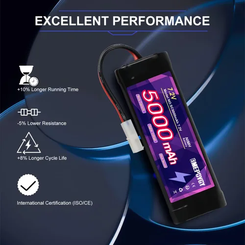 Miniatura 4 de 7.2V RC NiMH Batería 5000mAh Capacidad Recargable 6-Cell Flat Battery Pack con TMY Plug (2 Paquetes)
