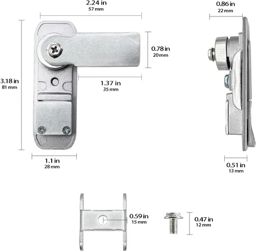Miniatura 6 de Cerradura emergente para panel de gabinete eléctrico, cerradura de leva de puerta, color plateado con llaves (plata, llaves)