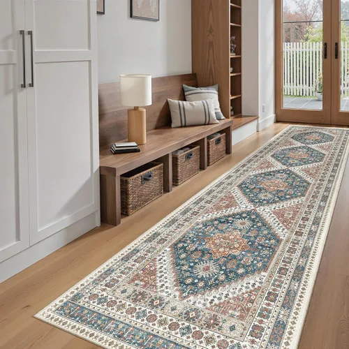 Miniatura 428 de Madane Tapete lavable de 2 x 10 pies para pasillo, cocina, recibidor, clásico, suave, antideslizante para interiores, casa de campo, baño, sala