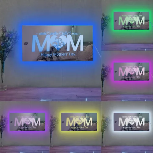 Miniatura 15 de Rompecabezas de nombre de familia personalizado, luz LED, espejo de corazón, espejo de dormitorio, espejo acrílico personalizado de 1 a 12 nombres