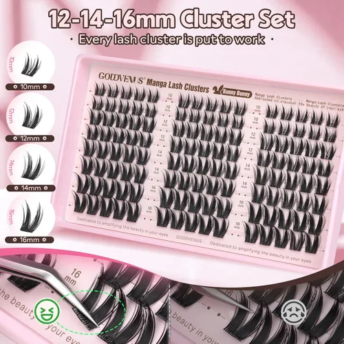 Miniatura 7 de Goddvenus BUNNY - Kit de racimos de pestañas de manga natural, extensiones de pestañas en racimo de hadas, extensiones de pestañas individuales, kit
