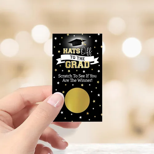 Miniatura 2 de DISTINCTIVS Juego de raspar de graduación negro y dorado - 30 cartas - 2 cartas ganadoras - Juego de fiesta de graduación de clase 2026 - Casa