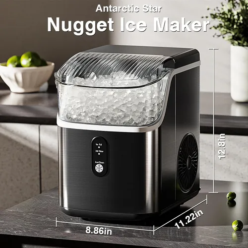 Miniatura 4 de Antarctic Star Máquina de hielo Nugget para encimera, máquina de hielo portátil con cuchara y cesta de hielo, 34 libras/24 horas, autolimpieza