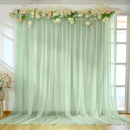 Miniatura 36 de Cortinas de fondo azul bebé de 10 pies x 10 pies, tela de gasa chiffon transparente sin arrugas, tela de fondo fotográfico drapeada para arco