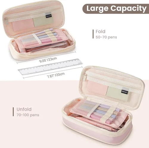Miniatura 5 de Estuche para lápices de gran capacidad con 5 bolígrafos de gel negros (rosa) Expandable, Water-resistant, 4-compartment design, Versatile, Quality