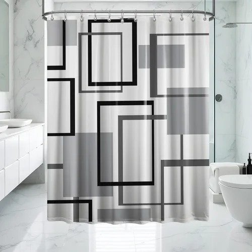 Miniatura 15 de Cortina de Ducha en Blanco y Negro Geométrica Cortinas de Ducha para Decoración de Baños de Hombres Juego de Cortina de Baño en Negro Blanco y Gris