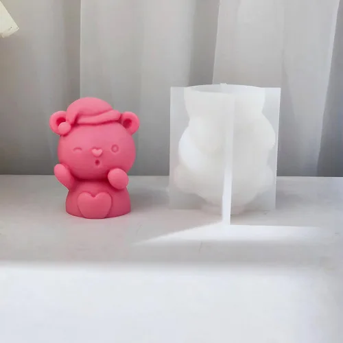 Miniatura 7 de Molde de silicona para sombrero de Navidad, corazón y muñeco de nieve, moldes de vela de oso de Navidad, muñeco de nieve para suministros de Estilo 3