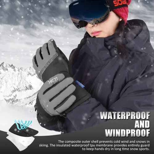 Miniatura 2 de MCTi Guantes de esquí, impermeables, para snowboard y nieve, 3M, Thinsulate, para clima frío, para mujer, para invierno, con pantalla táctil