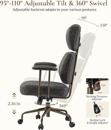 Miniatura 8 de EUREKA ERGONOMIC Sillas de escritorio de oficina en casa, silla ergonómica para computadora con respaldo alto, silla de oficina ejecutiva con Gris