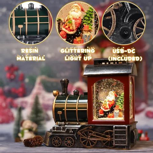 Miniatura 4 de Linterna de globo de nieve de tren rojo de Papá Noel, brillante, globo de nieve musical, decoraciones de Navidad, temporizador de 6 horas, funciona