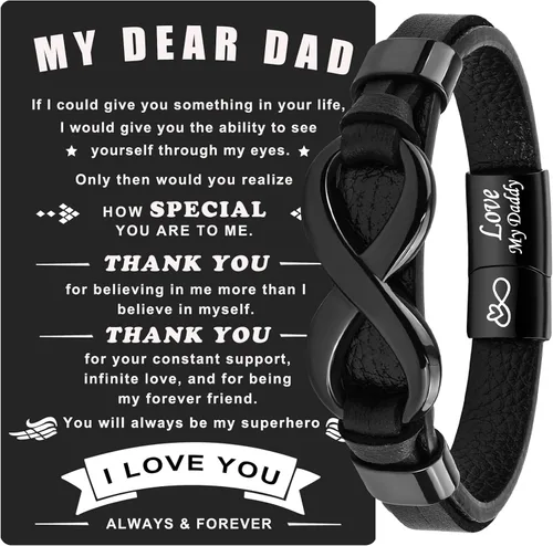 Miniatura 5 de VGWON Pulsera de Nudo Infinito para Hombres, Regalo de Navidad para Él Para Mi Hombre/Hijo/Papá Pulsera de Cuero Te Amo Pulsera para Hombres Regalo