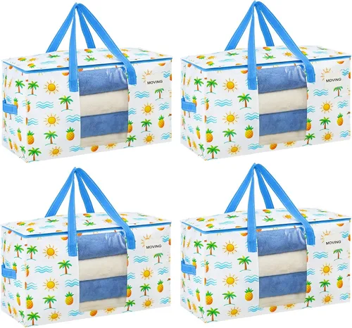 Miniatura 15 de VENO Paquete de 4 bolsas de mudanza resistentes, bolsas de almacenamiento de ropa y edredón con ventana transparente, suministros de embalaje