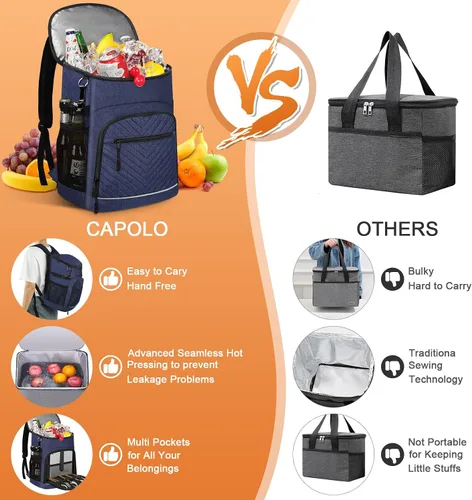 Miniatura 5 de Mochila enfriadora aislada a prueba de fugas, impermeable, mochila enfriadora de 30/45 latas, gran capacidad, ligera, para viajes, camping, playa