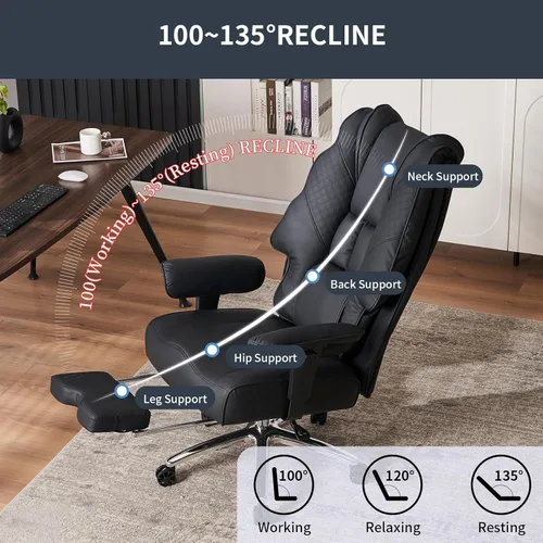 Miniatura 5 de EXCEBET Silla de oficina grande y alta de 400 libras de ancho, silla de oficina ejecutiva de cuero con respaldo alto con reposapiés, sillas Negro
