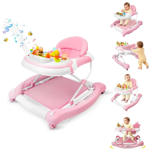 Andador de bebé 5 en 1, andador con música y luces para bebé niño y niña de 6-12 meses, andadores de bebé plegables con ruedas y combo de rebotador