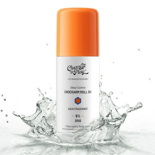 Miniatura 7 de Chemist at Play Desodorante Roll-On para Axilas con 5% AHA Ácido Láctico y Mandélico Previene el Olor, Ilumina la Piel y Exfolia las Axilas