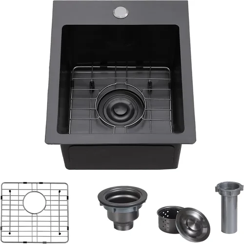 Miniatura 8 de Fregadero de 15x15 pulgadas para barra de montaje superior - VAPSINT Fregadero de cocina pequeño de 15 pulgadas de acero inoxidable, fregaderos