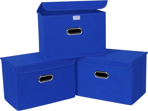 Miniatura 22 de Paquete de 1 Contenedores de Almacenamiento Plegables Grandes con Tapas, Cubos Organizadores de Almacenamiento de Tela para Estantes, Armario