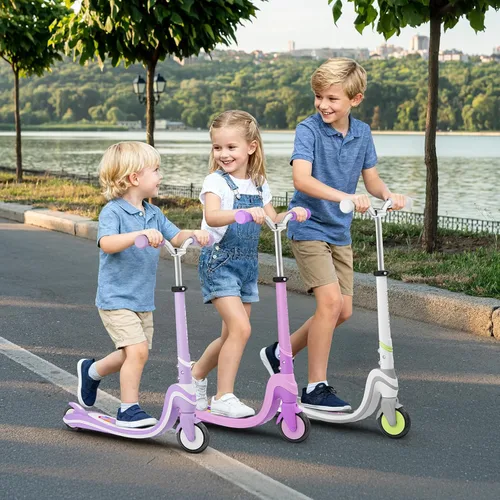 Miniatura 8 de Patinete de 2 ruedas, scooter para niños con ruedas y cubierta iluminadas, altura ajustable, 2 ruedas para niños de 5 a 7 años, scooters para niños