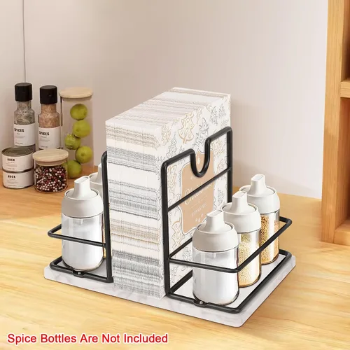 Miniatura 6 de Livabber Servilletero, Almacenamiento de Servilletas de Metal con Organizador de Saleros y Pimenteros, Dispensador Moderno de Servilletas para Mesa