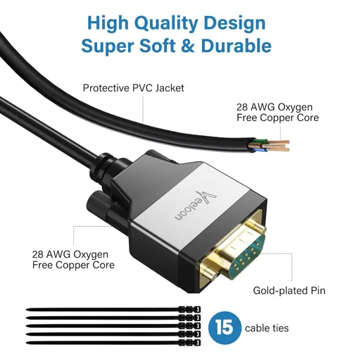 Miniatura 5 de Adaptador USB 2.0 a serie (FTDI Chipset), 4 pies USB A a RS232 macho DB9 Convertidor de pines Cable serie con bridas para Windows 11, 10, 8.1, 8, 7