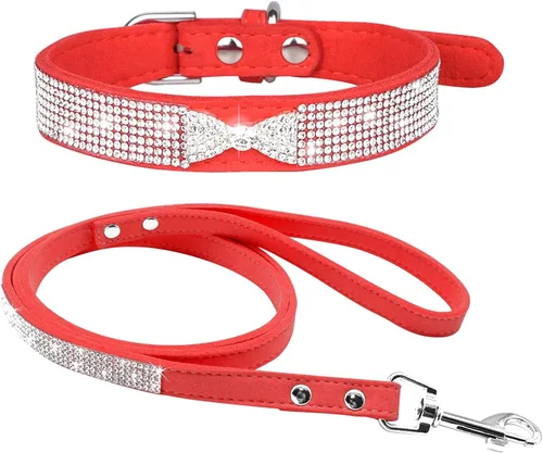Miniatura 32 de Conjunto de Collar y Correa para Mascotas, Bonito y Deslumbrante de Ante Suave con Diamantes de Imitación de Cristal, Collar y Correa para Gatos