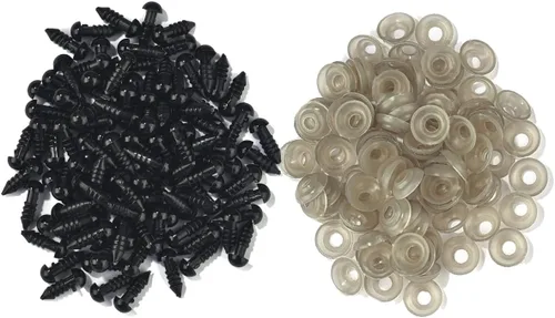 Miniatura 14 de Queenbox 100 tornillos de seguridad de plástico de 0.394 pulgadas con arandelas, globo ocular redondo de animales amigurumi, fabricación de azul