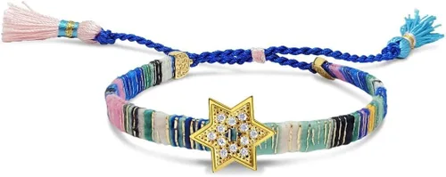Miniatura 24 de Alef Bet by Paula Macrame Friendship Bracelet in Shades of Blue with Gold-plated Jewish Star of David Charm