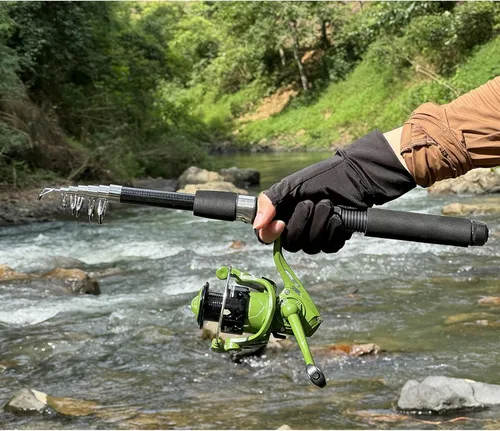 Miniatura 6 de Paquete de 2 cañas de pescar, combos de caña de pescar con caña de pescar telescópica, carretes giratorios, bolsa de transporte de pesca para Verde