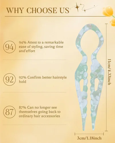 Miniatura 4 de 3 horquillas francesas para el cabello, de acrílico para moño, moños, rizos franceses, diseño dentado antideslizante, ángulo curvado para un mejor