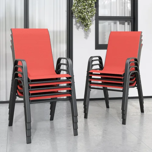 Miniatura 24 de Sillas de patio, sillas de comedor apilables para todo tipo de clima, tela de textileno y marco de metal, juego de sillas para exteriores para patio