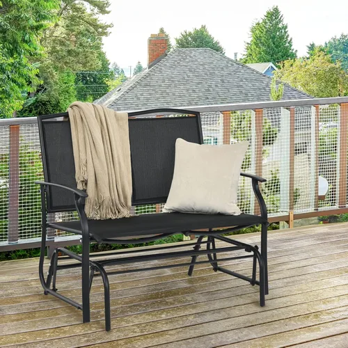 Miniatura 2 de Tangkula Banco planeador de patio para 2 personas, silla de sofá biplaza mecedora para exteriores con marco de acero resistente, tela de asiento