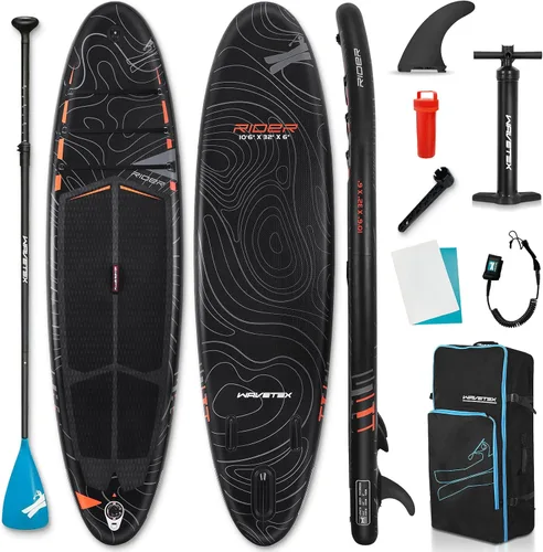 Tabla de remo inflable, tabla de remo de pie con asiento de cámara SUP, postura amplia, tabla de remo inflable, mochila ISUP, bomba, 3 aletas, Negro